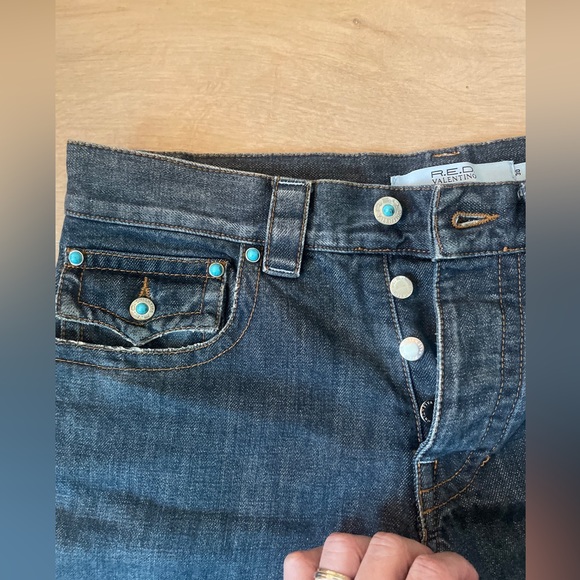 Vintage worn 90s Valentino RED Straight Leg Blue Jeans Size 30x30 Made in Italy - Picture 6 of 7